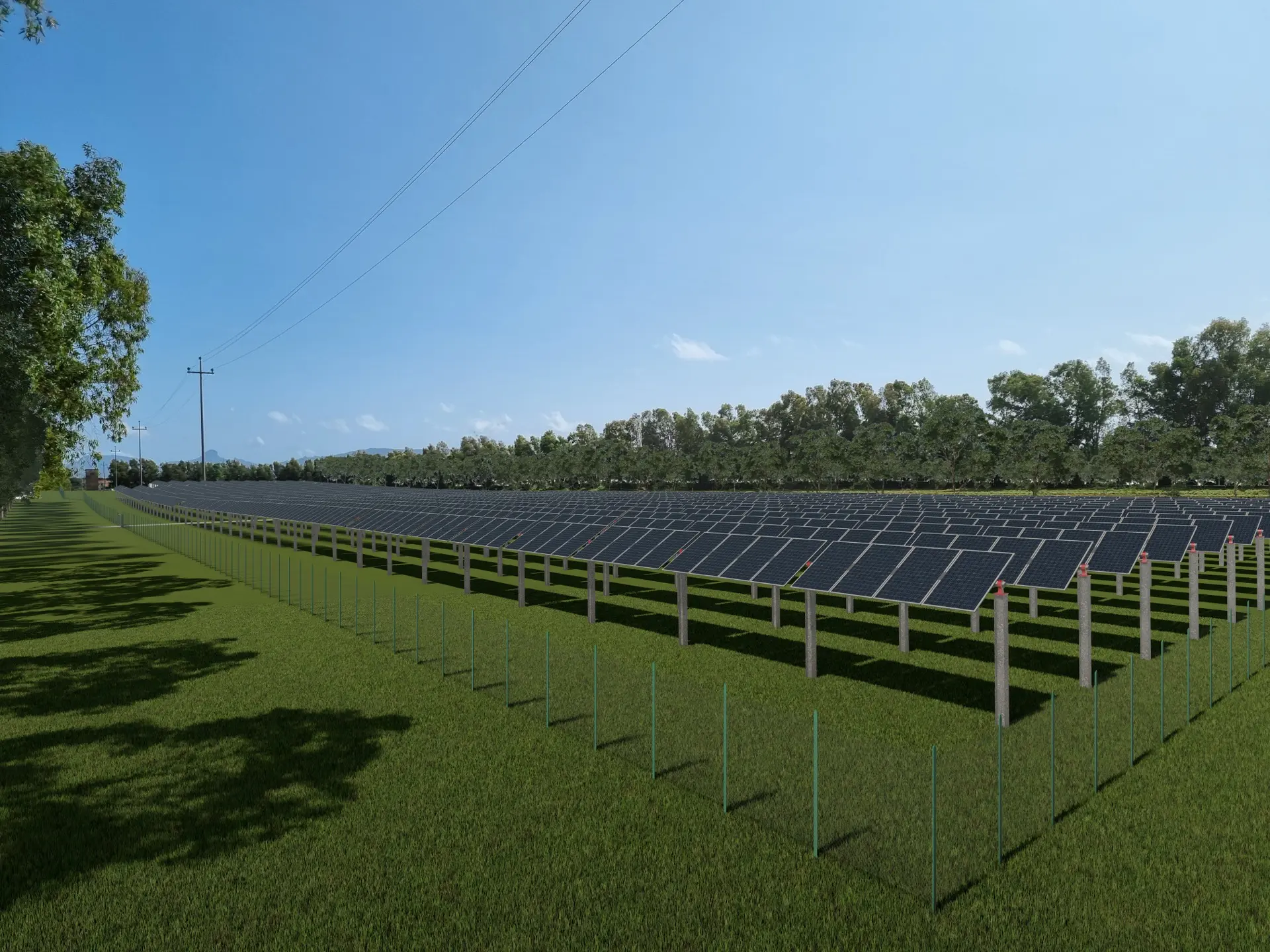 Render fotorealistico - Fotoinserimenti per impianto agrivoltaico utility-scale (~10 MW) – valutazione impatto visivo