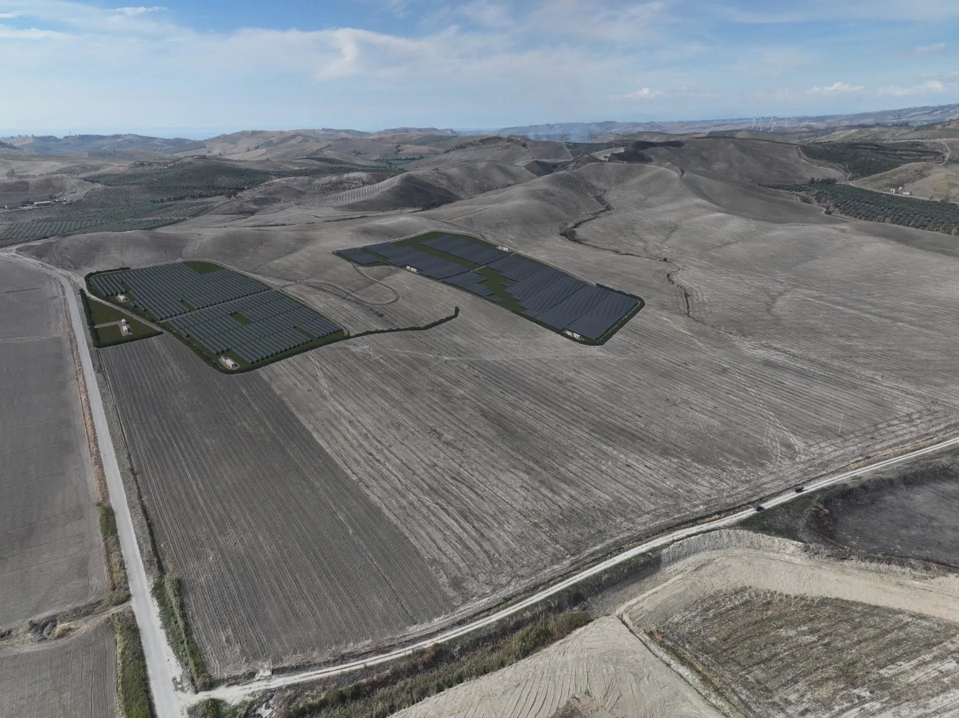 Render fotorealistico - Fotoinserimenti per impianto agrivoltaico utility-scale (~30 MW) – valutazione impatto visivo