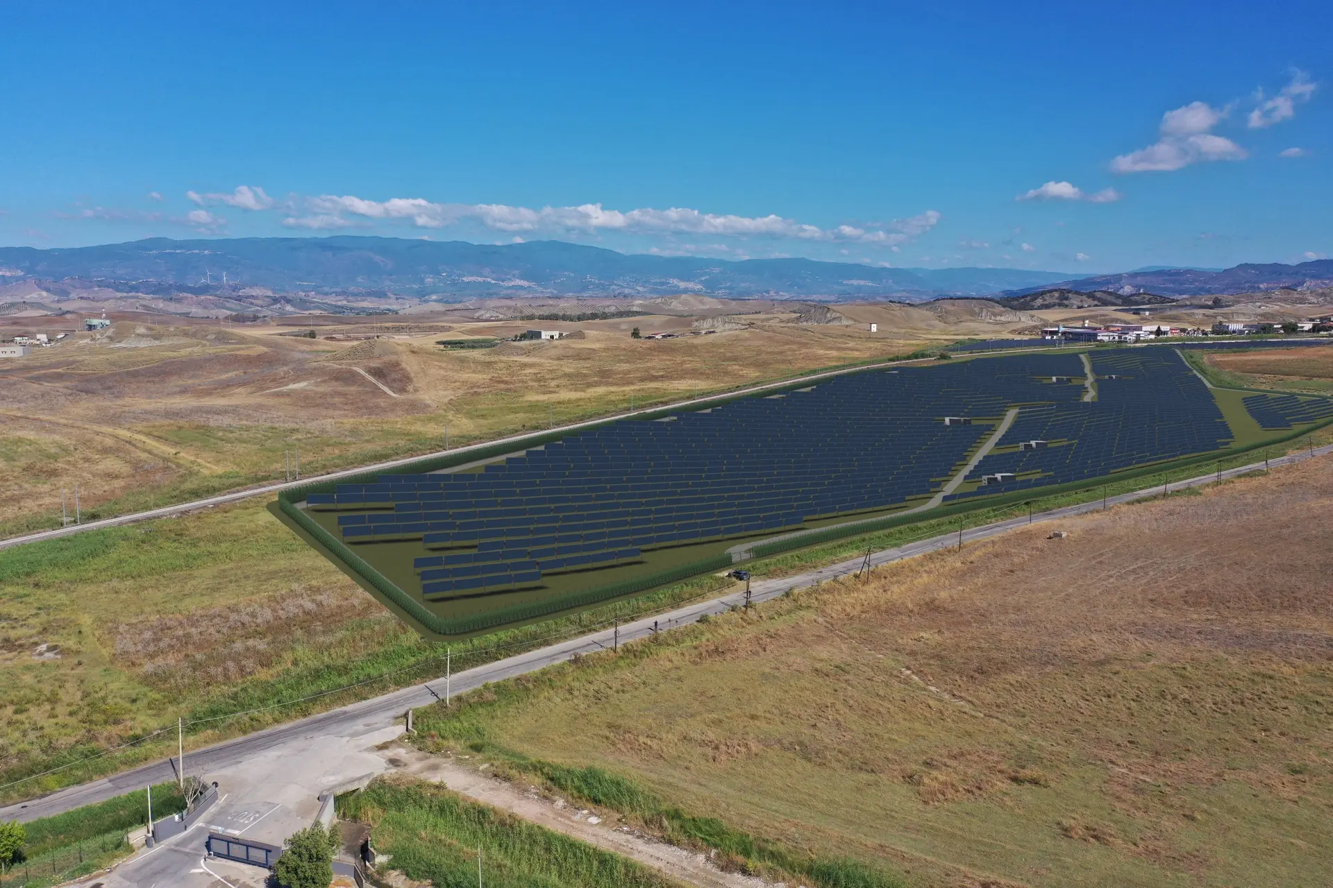 Render fotorealistico - Fotoinserimenti per impianto agrivoltaico utility-scale (~25 MW) – valutazione impatto visivo