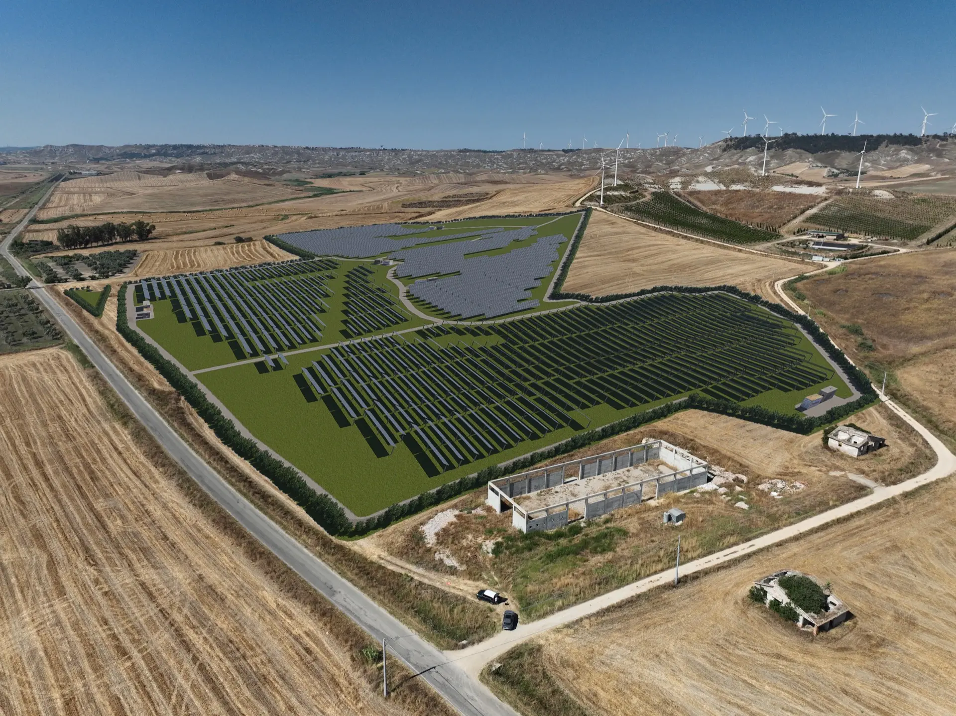 Render fotorealistico - Fotoinserimenti per impianto agrivoltaico utility-scale (~30 MW) – valutazione impatto visivo