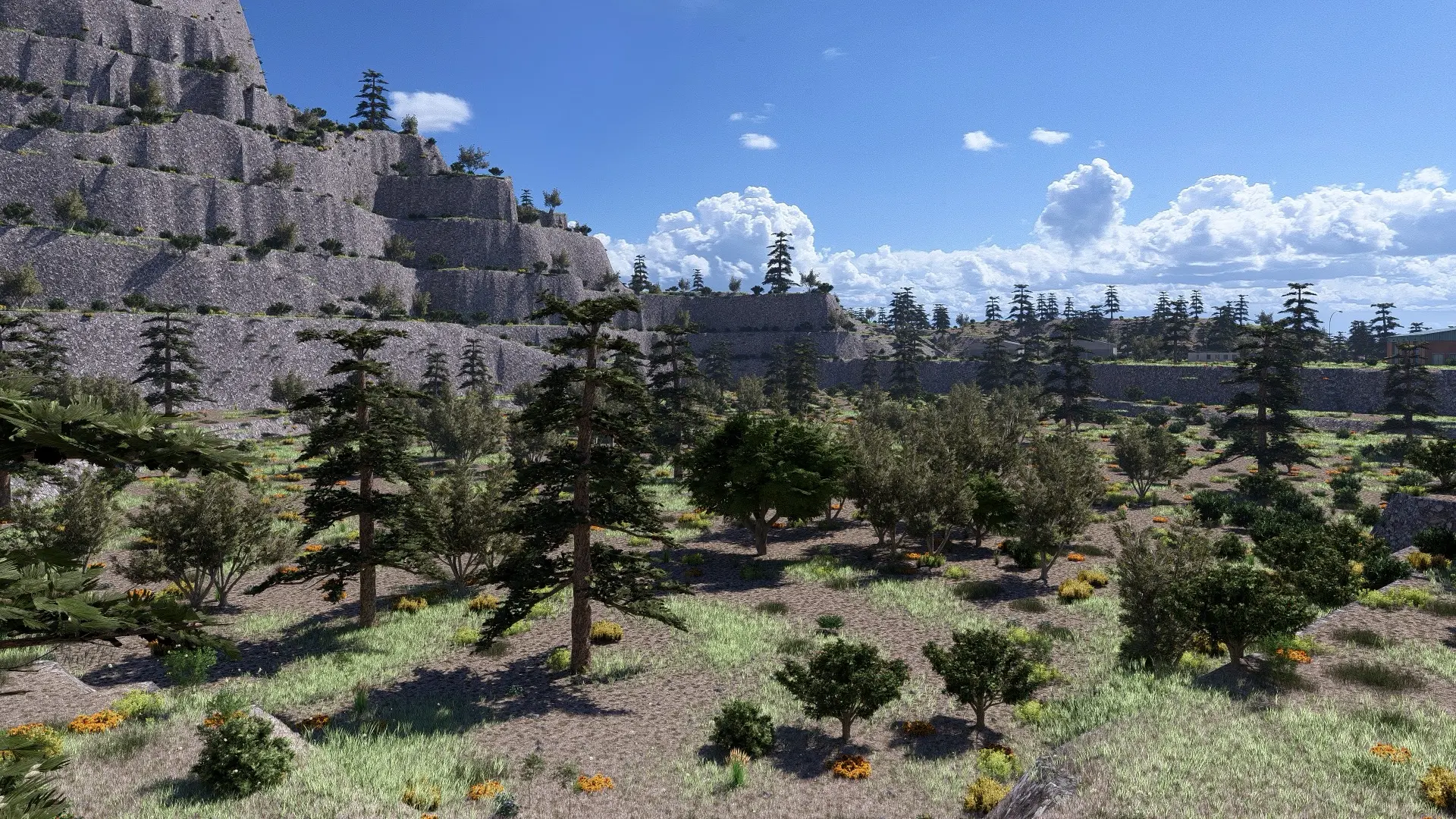 Render fotorealistico - Simulazioni per recupero ambientale di cava – valutazione impatto paesaggistico