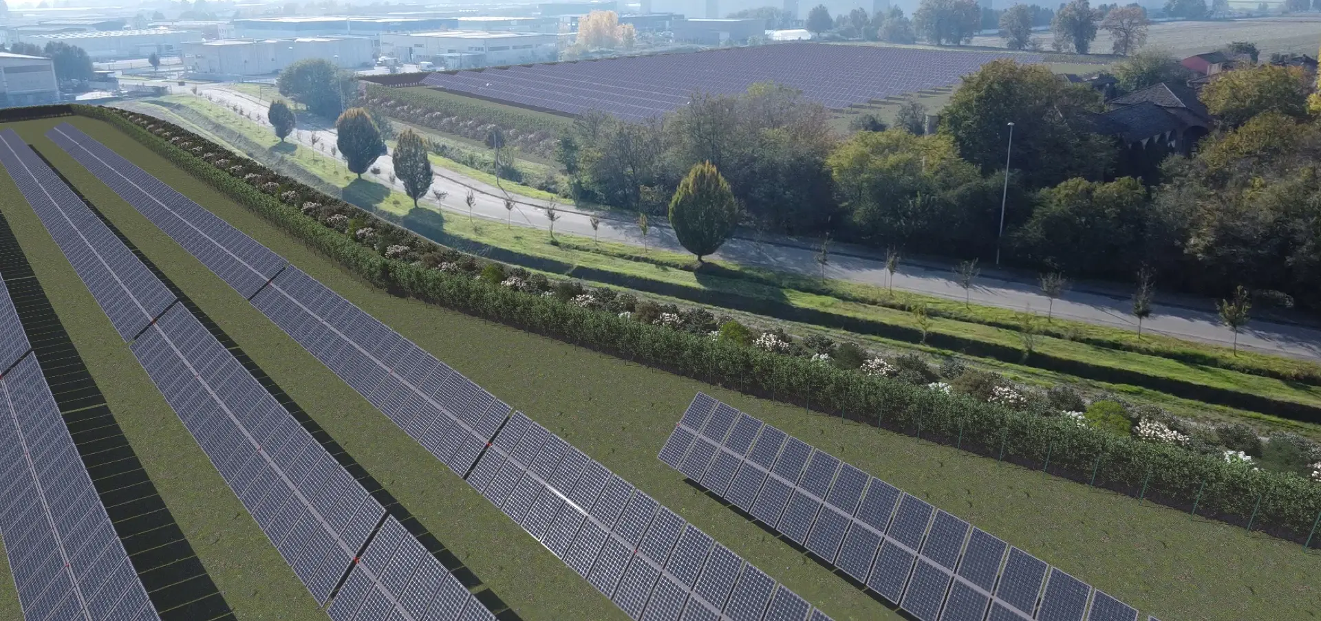 Render fotorealistico - Fotoinserimenti per impianto agrivoltaico utility-scale (~50 MW) – valutazione impatto visivo